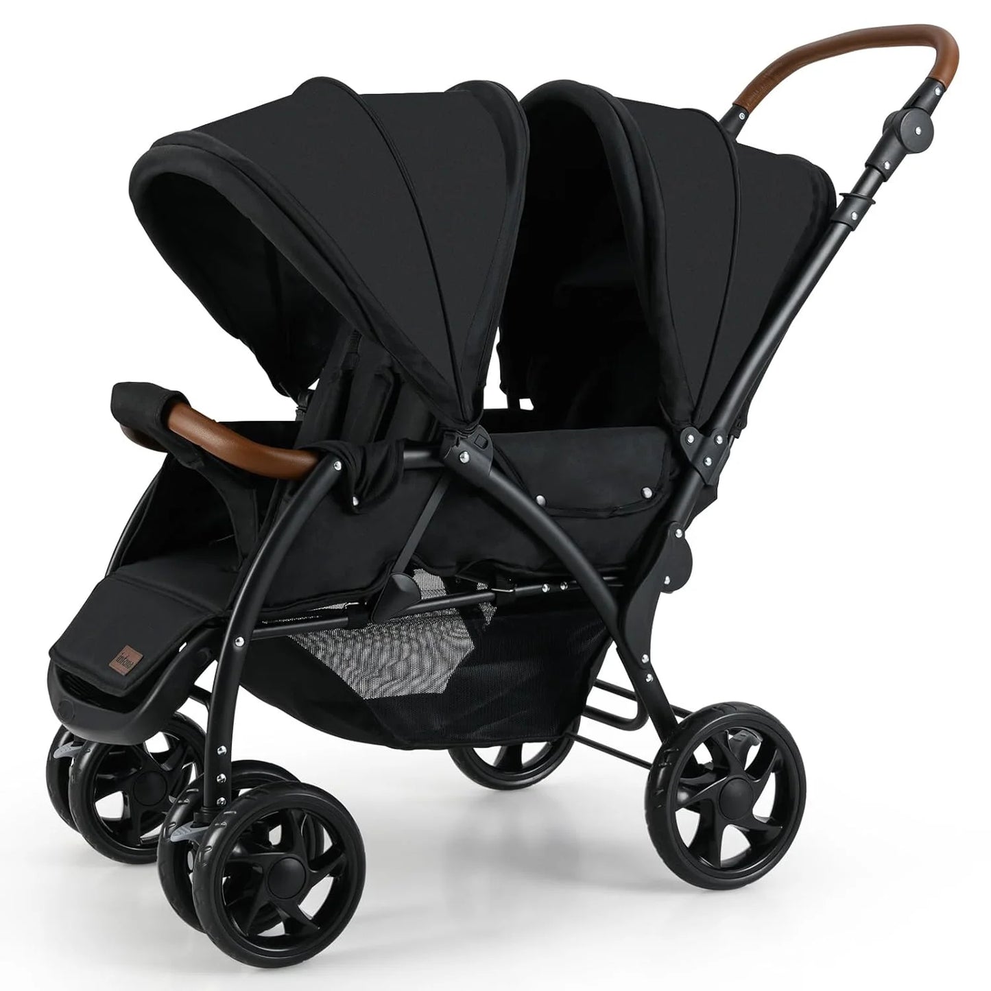 OLAKIDS Double Stroller, Foldable Baby Tandem Stroller with Djustable Backrest Canopy Footrest, 5-Point Harness, Storage Basket, Convertible Compact Lightweight Twin Stroller for Infants and Toddlers
