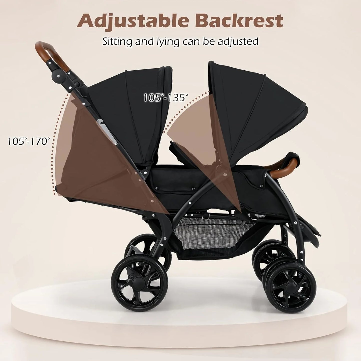 OLAKIDS Double Stroller, Foldable Baby Tandem Stroller with Djustable Backrest Canopy Footrest, 5-Point Harness, Storage Basket, Convertible Compact Lightweight Twin Stroller for Infants and Toddlers