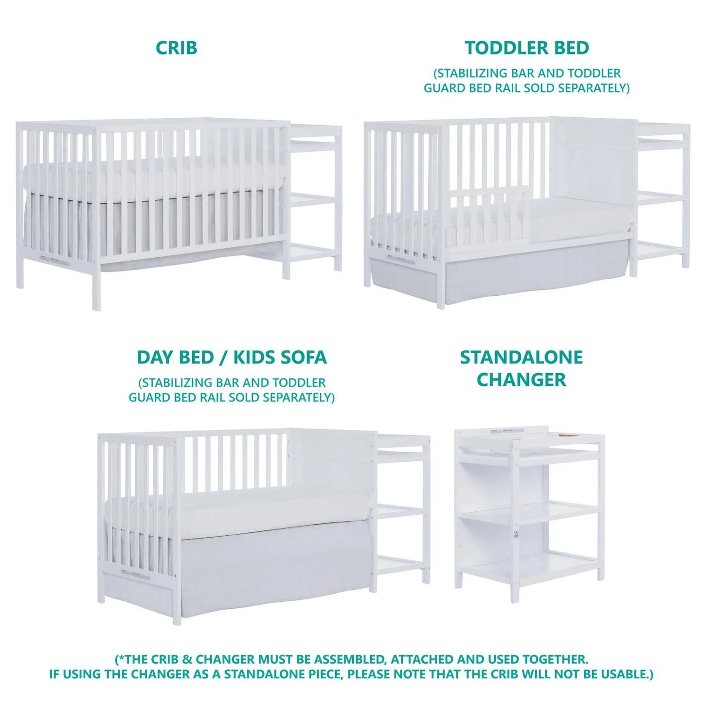 Dream On Me Hamilton 4-in-1 Convertible Crib and Changer Style#679, Crib Changer