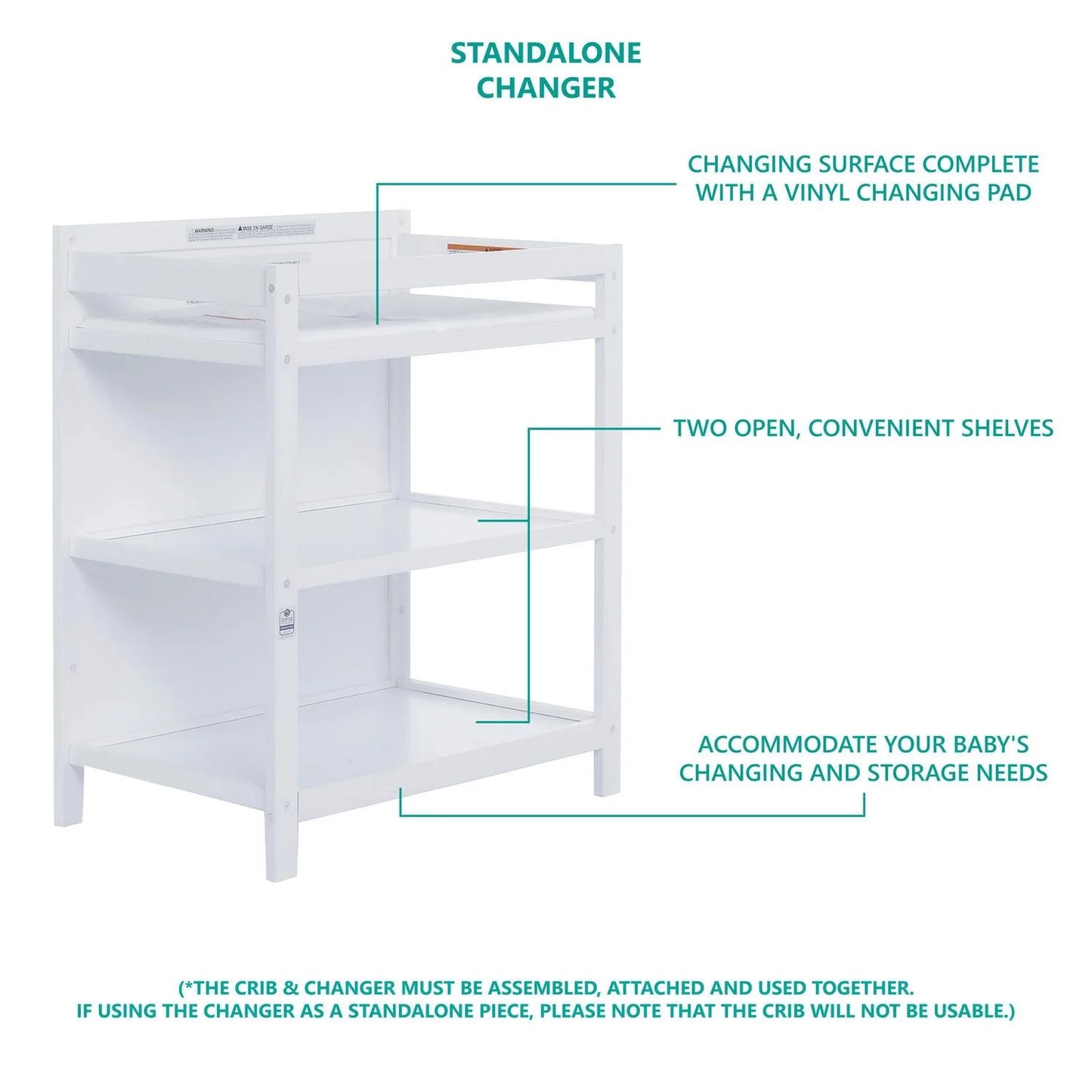 Dream On Me Hamilton 4-in-1 Convertible Crib and Changer Style#679, Crib Changer
