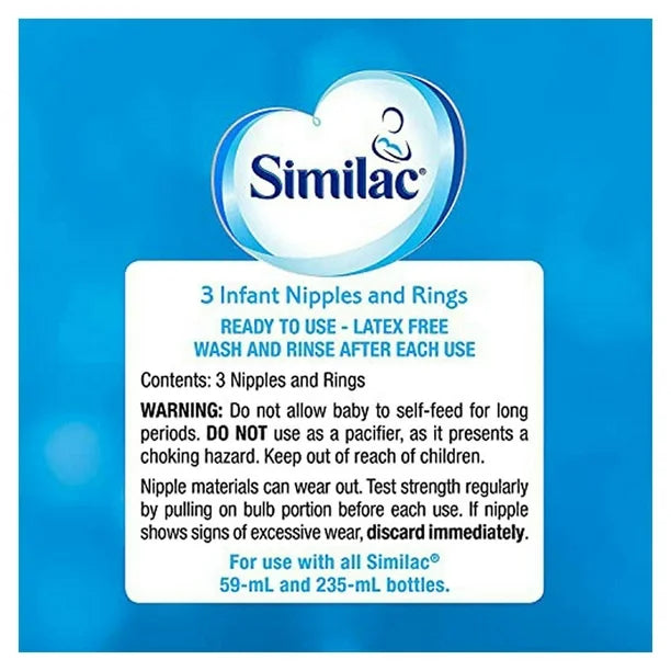 Similac Infant Formula Standard Flow Nipple and Ring, For Use with Similac Baby Formula, 3 Pack, Nipple and Ring, 3 Pack