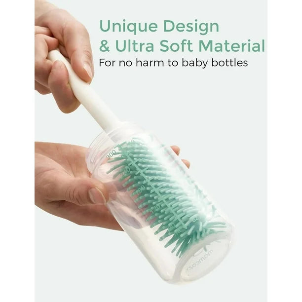 Momcozy Portable Bottle Brush Set - Baby Bottle Cleaner Kit with Silicone Brush Drying Rack - 6 in 1 Bottle Cleaning Tool for Home and Travel 1 Set Green