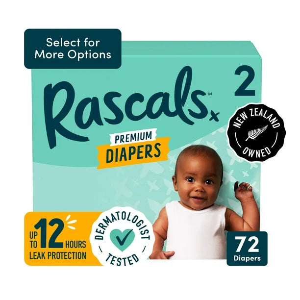 Rascals Premium Diapers, Size N, Carton, 68 Count, Preemie to Size 7