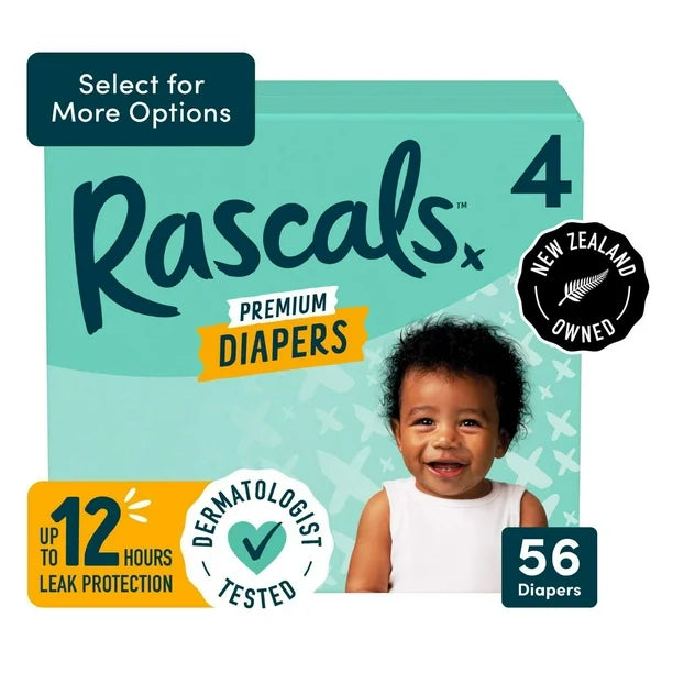 Rascals Premium Diapers, Size N, Carton, 68 Count, Preemie to Size 7