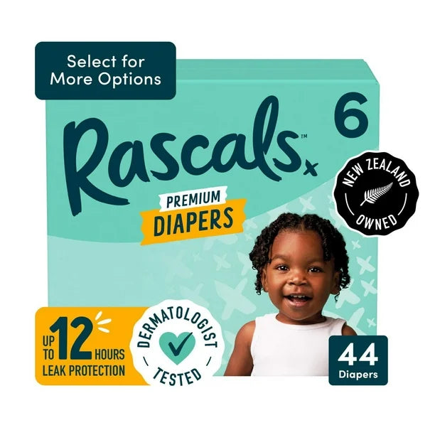 Rascals Premium Diapers, Size N, Carton, 68 Count, Preemie to Size 7