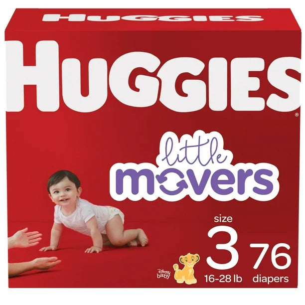 Huggies Little Movers Baby Diapers, Giga pack, Sizes 3, 76 Count, Sizes 3-8 | 76-38 Count