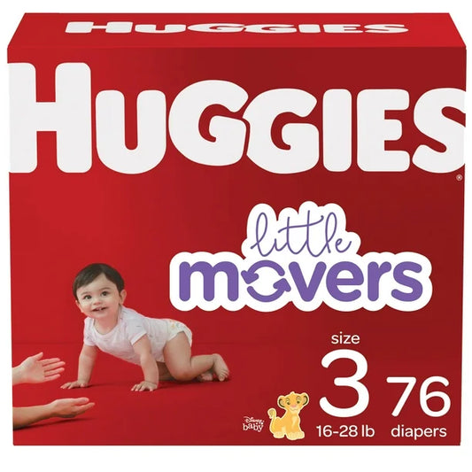 Huggies Little Movers Baby Diapers, Giga pack, Sizes 3, 76 Count, Sizes 3-8 | 76-38 Count