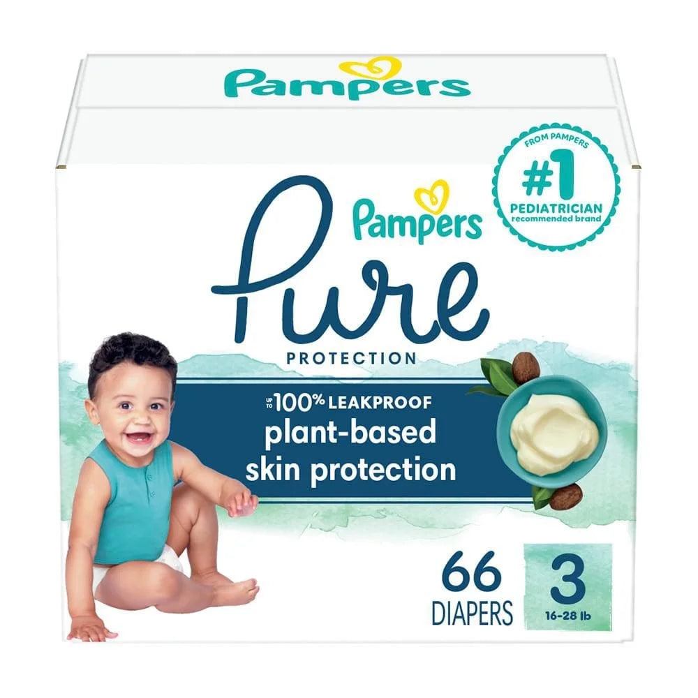 Pampers Pure Baby Diapers, Size1- 5 (27+ lbs), 48, Up to 100% Leakproof, Premium Hypoallergenic Soft Diapers, 48CT