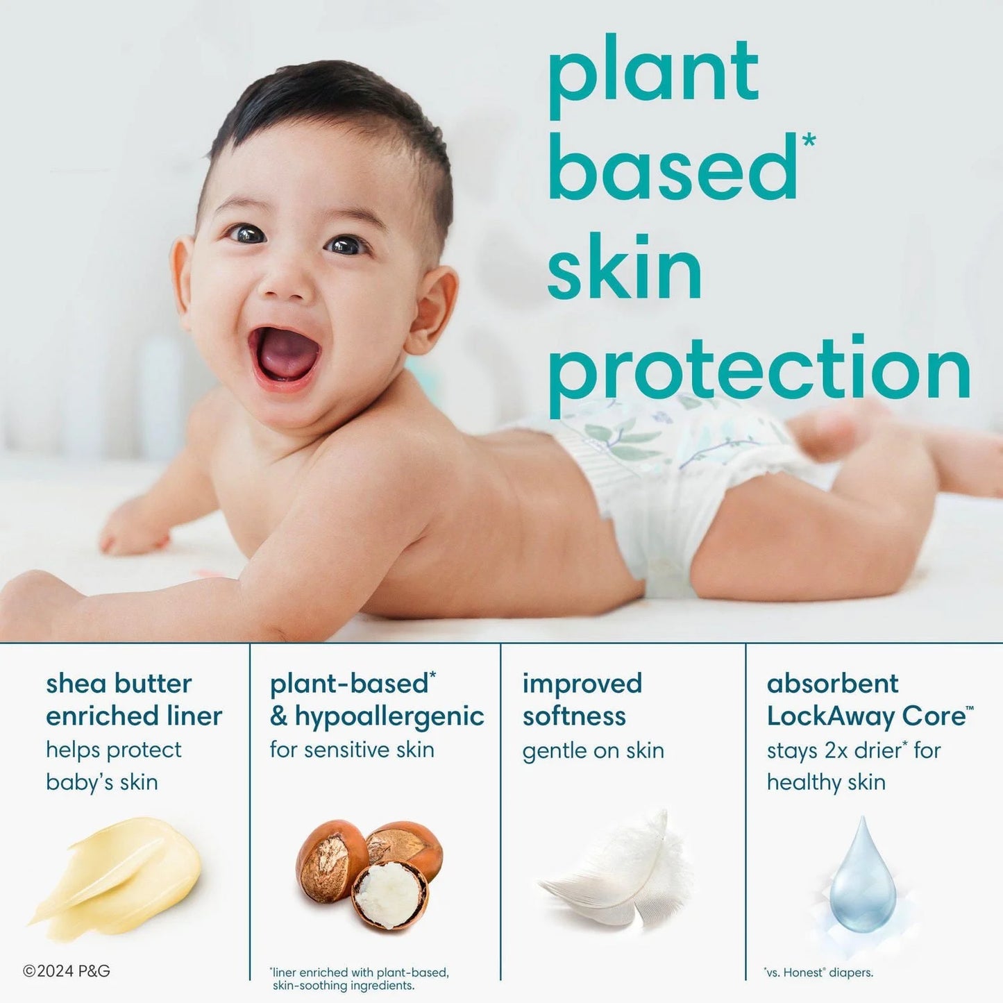 Pampers Pure Baby Diapers, Size1- 5 (27+ lbs), 48, Up to 100% Leakproof, Premium Hypoallergenic Soft Diapers, 48CT