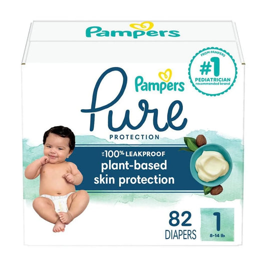Pampers Pure Baby Diapers, Size1- 5 (27+ lbs), 48, Up to 100% Leakproof, Premium Hypoallergenic Soft Diapers, 48CT