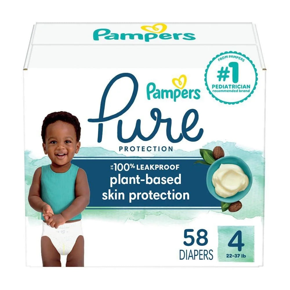 Pampers Pure Baby Diapers, Size1- 5 (27+ lbs), 48, Up to 100% Leakproof, Premium Hypoallergenic Soft Diapers, 48CT