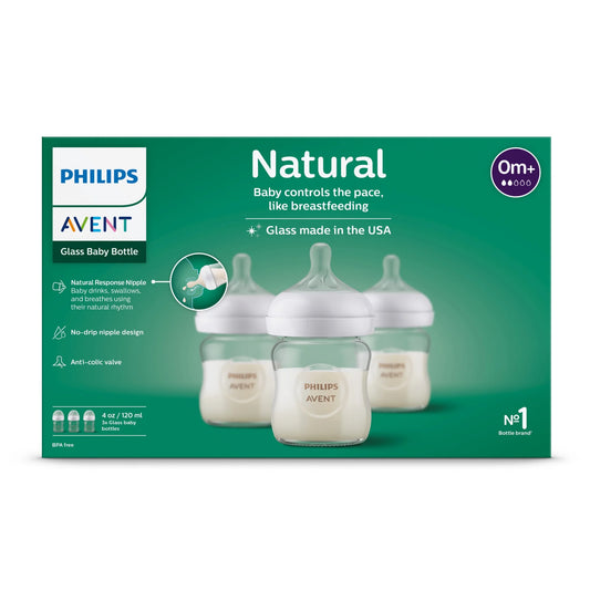 Philips Avent Glass Natural Baby Bottle With Natural Response Nipple, 4oz, 3 pack, SCY910/03, Avent Glass Bottle 4oz 3pk