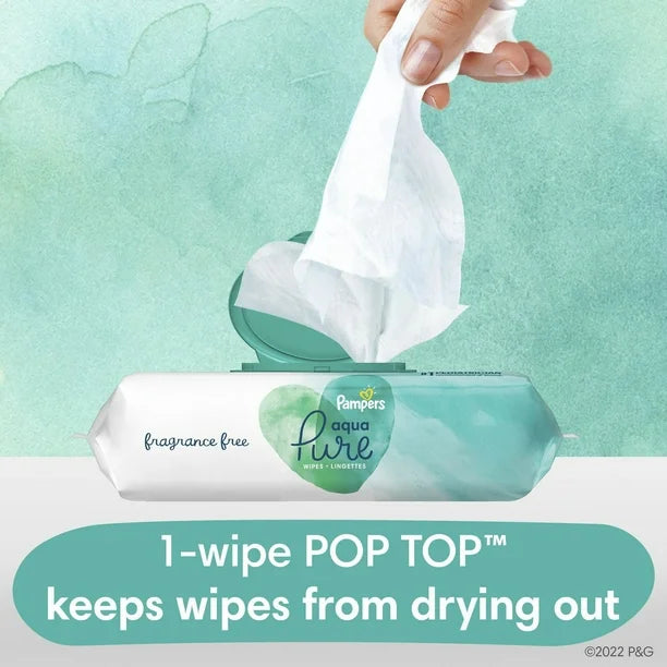Pampers Baby Wipes Sensitive Perfume Free 2X Pop-Top Packs, 168 Wipes