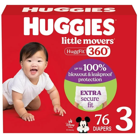 Huggies Little Movers HuggFit 360° Baby Diapers with 360° Waistband, Giga, Size 3-7, Count 76-44, HUG LM HF GIGA DPR S3-7|Count 76-44