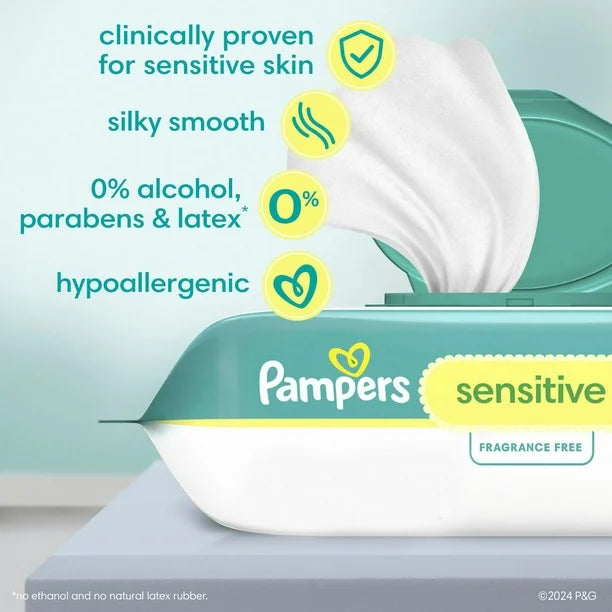 Pampers Sensitive Baby Wipes, Clinically Proven, Water Based, Hypoallergenic and Unscented Baby Wipes, 1008 Baby Wipes Total (12X Flip-Top Packs)