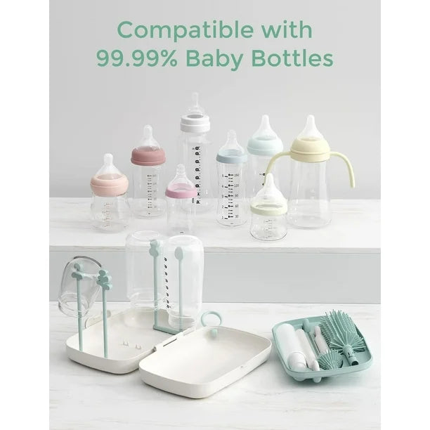 Momcozy Portable Bottle Brush Set - Baby Bottle Cleaner Kit with Silicone Brush Drying Rack - 6 in 1 Bottle Cleaning Tool for Home and Travel 1 Set Green