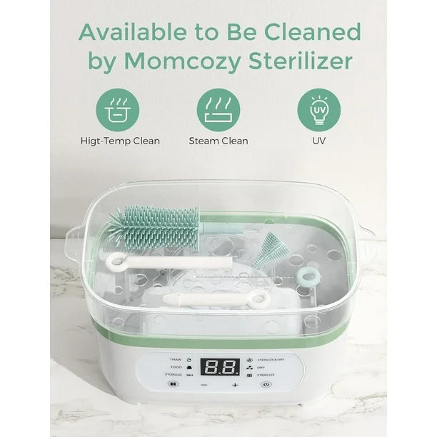 Momcozy Portable Bottle Brush Set - Baby Bottle Cleaner Kit with Silicone Brush Drying Rack - 6 in 1 Bottle Cleaning Tool for Home and Travel 1 Set Green
