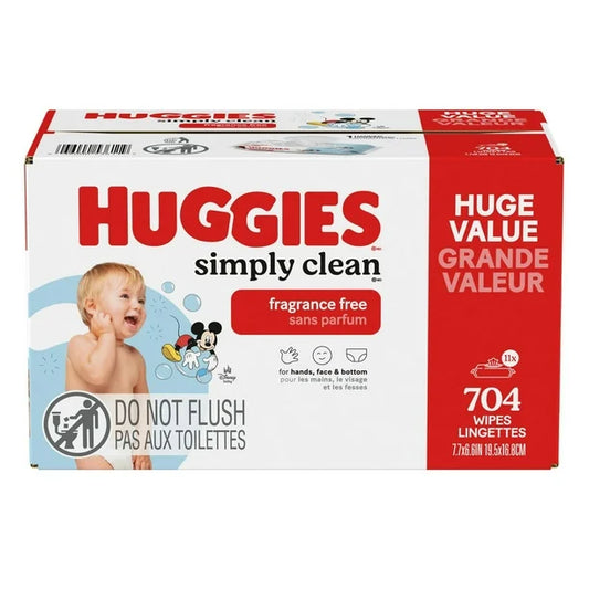 Huggies Simply Clean Baby Wipes, UNSCENTED, 11 Flip Lid Packs, 704 Wipes, 704 Wipes
