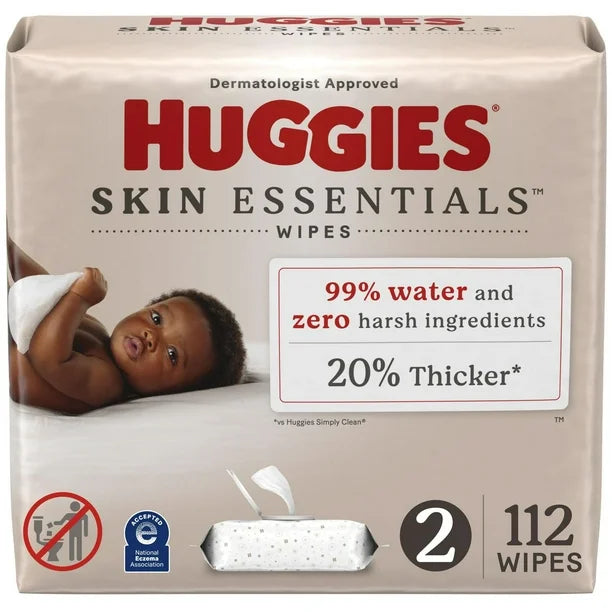 Huggies Skin Essentials Baby Wipes, 2 Flip Top Packs (112 Wipes Total), 2 Packs | 112 Wipes Total