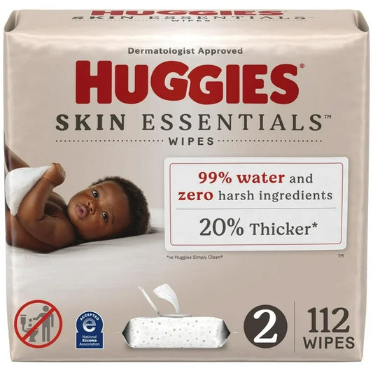 Huggies Skin Essentials Baby Wipes, 2 Flip Top Packs (112 Wipes Total), 2 Packs | 112 Wipes Total